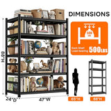 47''Wx88''H Book Shelf, Screwless 5-Tier Installation Metal Bookshelves, Heavy Duty Steel Bookcases,