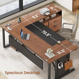71" Executive Desk with Rolling File Cabinet, Large Office Desk with Drawers, L Shaped Computer Desk, Brown