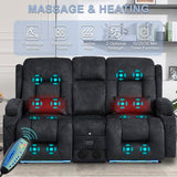 URRED Power Loveseat Recliner Sofa with Massage and Heat，Dark Grey