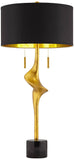 Possini Euro Design Athena 35 1/2" Tall Large Modern Glam End Table Lamps Set of 2 Pull Chain Sculptural Gold Leaf Living Room Bedroom Bedside Nightstand House Office Home Reading Kitchen Entryway