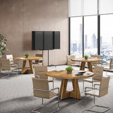 Tribesigns 47-Inch Round Conference Table for 4-6 People, Wooden Meeting Room Table with Thicken Tabletop and Wood Base (Wood)