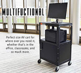 Line Leader AV Cart w/Locking Cabinet, Black Metal Utility Cart with Storage Shelf - Height Adjustable (Black, 24in x 18in)
