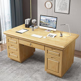 Solid Wood Computer Desk with 3 Drawers, Home Office Desk PC Laptop Study Table with Large Desktop