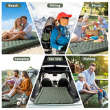 Toncoke 5.1" Thick Double Sleeping Pad with Foot Pump & Pillow, 77.5x53.9 2-Person Air Mattress for Camping, Ultralight & Compact for Backpacking, Hiking, Car Travel，Military Green