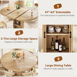 47″–63″ Extendable Round Dining Table for 4–8 with Dust-Proof 2-Tier Storage Shelf Space-Saving