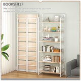4NM No Assembly 6 Tiers Folding Bookshelf Storage Shelves Vintage Bookcase Standing Racks Study