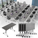 Modular Conference Table 4PCS, Folding Conference Room Tables on Wheels Grey 63in