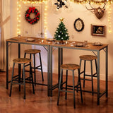 Bar Table with Charging Station, Rectangular Pub Table, High Top Coffee Table, 35.4" L x 15.7" W x 35.6" H, Rustic Brown and Black