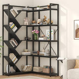 Semoic 71" Tall Tree Bookshelf, 5-Tier L-Shaped Corner Bookshelf with Industrial Metal Frame