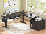 L Shaped Electric Standing Desk with File Cabinet, 63 x 53'' Height Adjustable Home Office Computer Desk with Drawers, Power Outlet
