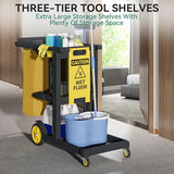 Cleaning Carts on Wheels, Janitorial Cart, 3-Shelf Commercial Traditional Plastic Housekeeping Cart