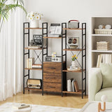 Triple Bookshelf with 3 Fabric Drawers, 4-Tier Book Shelf and 10 Display Shelves