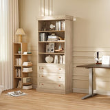 Vyre 71" Tall Farmhouse Bookshelves with Glass Doors and Drawers
