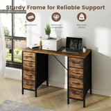 47.2" Computer Desk with 8 Storage Drawers, Modern Industrial Writing Desk Workstation with Metal Frame for Home Office Bedroom Small Space, 200 LBS Capacity, Rustic Brown