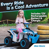 Kid Trax 12V ATV for Boys and Girl Toys - Toddler Ride On ATV, Kids' Electric Vehicle, ATV Quad Car Toy w/ 2 Speed, Led Headlights, Four Wheelers Ride On Toy, Max Weight 77 lb, Ages 3-8, ICE Blue