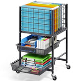 3-Tier Rolling File Cart, Metal Storage Drawer Cart with 2 Sliding File Trays