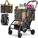 Folding Shopping Cart with Wheels, 75lbs Multi Use Grocery Carts with 360° Wheels & Removable Tote Bag