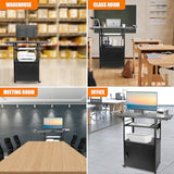 AV Cart with Locking Cabinet and Drop Leaves, Height Adjustable Steel AV Cart with Wheels and Power