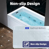 WOODBRIDGE 60" x 30" Alcove Acrylic Rectangular Whirlpool Heated Jetted Tub in White with Left Drain, Matte Black Finish, BS428-L-MB02
