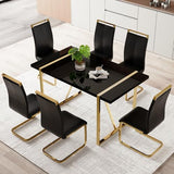 CTPNMCIN Modern Dining Table Set for 6, 55" Black Dining Table Set with 6 Faux Leather Chairs