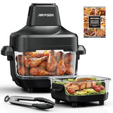 AIRMSEN Potable Glass Air Fryer Non-Toxic, 4.8QT & 1.3QT, 4 Presets & Manual Control, 140–450℉ Precise Heat, 95% Less Oil, Auto-Pause & Resume, Microwave & Dishwasher Safe
