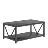 FOLUBAN Coffee Table with Storage, Modern Small Center Tables for Small Spaces, Rustic Wood and Metal Cocktail Table for Living Room, 39.3 Inch Dark Gray
