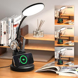 Vicsoon Desk Lamp with Wireless Charger, LED Desk Lamp for Home Office with Pen Holder, Dimmable Eye-Caring Study Desk Light