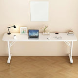 LAKIQ Modern Rolling Laptop Desk for Bed White Over Bed Computer Desk with Wheels Height Adjustable Laptop Stand Bedside Table (White-Black, 82.7" L x 19.5" W x 26.8" H)