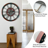 TOPPTIK 36 Inch Moving Gear Wall Clock, Oversized Wall Clocks, Clock Living Room Decor, Solid Wood Frame, Battery Operated, Large Wall Clock with Industrial for Fireplace(Black Walnut)