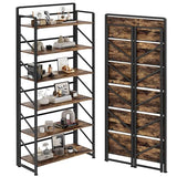 JSB No Assembly Folding Bookshelf, 6 Tier Industrial Metal Book Shelf for Storage