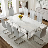 MEMUY 79" Modern Dining Table Set for 8,White Dining Room Table with 8 Light Grey PU Chairs