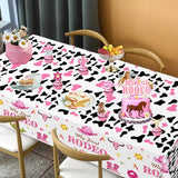 cocomigo 131Pcs My First Rodeo Decorations Girl, with Cowgirl Hat, Tablecloth, Photo Banner, Balloon Boxes, Backdrop, Balloon Arch, for Pink First Birthday Decorations for Girl