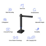 QERTYHJK Portable 13MP Book Scanner Flatten Curve Technology Capture Max A3 Document Fast Scan
