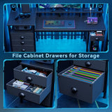 Furologee 60" Black Computer Desk with 4 Drawers and Printer Space