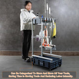Rolling Cleaning Cart with Mop & Broom Organizer ， Convenient Storage Cart for Janitorial Supplies, Tools, and Cleaning Equipment