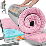 Gaialoop 3 Inch Memory Foam Camping Mattress, Dual Layer Thick Sleeping Camp Pad for Car Tent Cot, Roll-Up Portable Glamping Floor Bed for Guests Sleepover[Kid: 62 * 23 * 3"] Sakura Pink