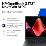 HP OmniBook 3 17.3" Touchscreen AI Laptop, 16GB DDR5-5600 RAM