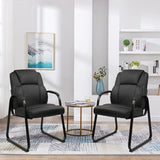 Office Guest Chair Leather Reception Chair with Bonded Padded Arm Rest and Sled Base Desk Chair