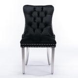 MOOLSUN Velvet Dining Chairs Set of 6, High Back Side Chairs, Modern Padded High-End Tufted Upholstered Chairs with Button-Tufted Back & Rear Pull Tabs, Silver Plated Leg E-Black(Silver Plated Leg)