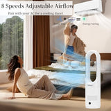 Hiluce All Season Bladeless Fan, 1400W Space Heater & 40W Tower Fan Combo with Remote,25dB Quiet Heater Fan Combo,90° Oscillation,8 Speeds, 9H Timer,Fast Safety Heat for Bedroom, Kitchen, Office 22"