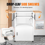 Large Steel AV Cart with Wheels and Drop Leaves, Height Adjustable AV Cart with Locking Cabinet and Power Strips