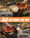 VOTREK® [2-in-1] 8" & 6" Chainsaw Cordless with 2x3.0AH Batteries - Powerful Brushless Electric Mini Chain Saw Set (4 Chains& 2 Bars)