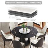 Montary 7 Piece Modern Dining Table Chairs Set of 6, Round 53" D Faux Marble