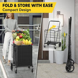 5.0 Cu Ft Folding Shopping Cart - 480 LB Capacity Grocery Cart with 360° Braked Swivel Wheels