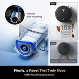 ECOVACS DEEBOT X8 PRO OMNI Robot Vacuum and Mop, 18000Pa, OZMO ROLLER Instant Self-Washing Mopping, 167℉ Hot Water Mop Washing, Auto Cleaning Solution Adding, Hot Air-Drying, Self-Emptying, Black