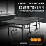 STIGA Carbon Series Indoor Ping Pong Tables with 15mm - 18mm Performance Top, QuickPlay Assembly, Built-in Ball Storage, Foldable Playback Mode & Lockable Casters