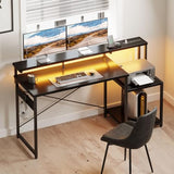 AODK Computer Desk, 56 Inch Gaming Desk with Led Lights & Power Outlet, Office Desk
