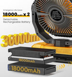 Korbot 36000mAh Portable Camping Fan - 120HRS Rechargeable Fan with Detachable Battery with LED & Remote - 4 Speeds Battery Powered for Tent,Travel, Office, Jobsite