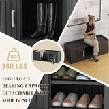 EasyUp Shoe Bench Waterproof,Resin Shoe Cabinet,Outdoor Storage,Industrial Hallway Bench with Adjustable Shelves for Entryway,Living Room,Bedroom(Deep Black,Two-Door)