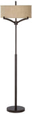Franklin Iron Works Tremont Modern Mid Century Floor Lamp Standing 62" Tall Deep Bronze Metal Tan Burlap Drum Shade for Living Room Reading Bedroom Office House Home Decor